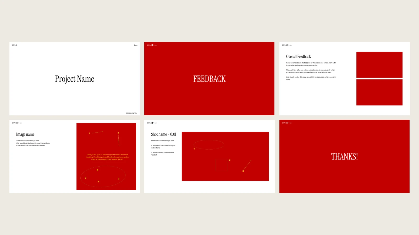 Overview of all feedback template slides